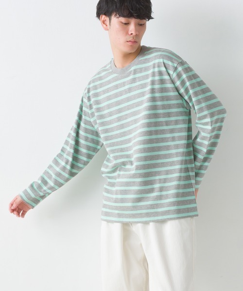 OMNES（オムネス）の「メンズ10番単ボーダー長袖Tシャツ（Tシャツ/カットソー・メンズ・ホワイト系その他/グレー系その他/ホワイト×ブルー/ホワイト×ブラック/ホワイト系その他2/ネイビー×ホワイト/ベージュ系その他・MEDIUM/LARGE）」の6枚目の写真