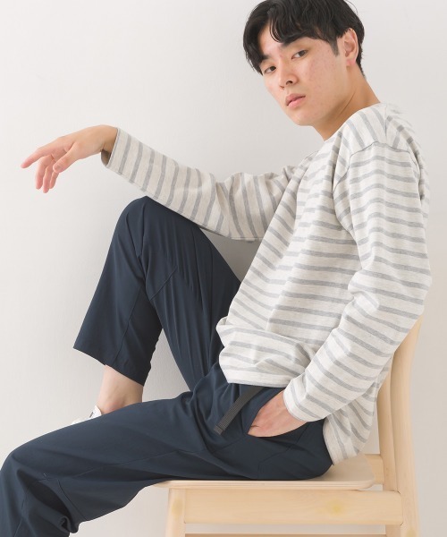 OMNES（オムネス）の「メンズ10番単ボーダー長袖Tシャツ（Tシャツ/カットソー・メンズ・ホワイト系その他/グレー系その他/ホワイト×ブルー/ホワイト×ブラック/ホワイト系その他2/ネイビー×ホワイト/ベージュ系その他・MEDIUM/LARGE）」の7枚目の写真