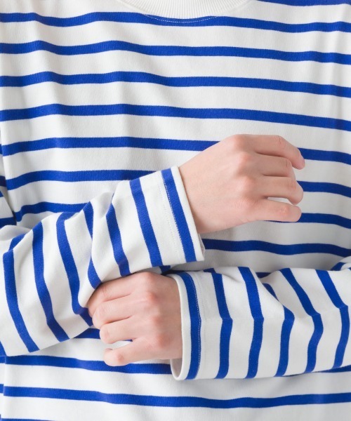 OMNES（オムネス）の「メンズ10番単ボーダー長袖Tシャツ（Tシャツ/カットソー・メンズ・ホワイト系その他/グレー系その他/ホワイト×ブルー/ホワイト×ブラック/ホワイト系その他2/ネイビー×ホワイト/ベージュ系その他・MEDIUM/LARGE）」の9枚目の写真