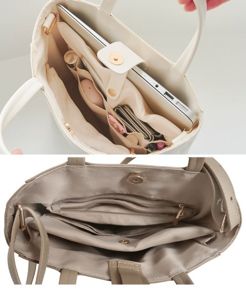 KOBE LETTUCE（コウベレタス）の「A4サイズ収納可 ショルダー付き2Way メニーポケットトートバッグ（トートバッグ・レディース・ブラック/アイボリー/グレイッシュベージュ・FREE）」の14枚目の写真