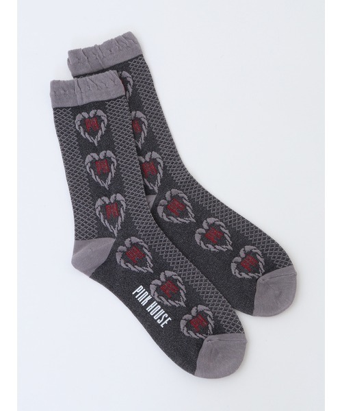 PINK HOUSE（ピンクハウス）の「ロゴ入りハートモチーフ柄ソックス（ソックス/靴下・レディース・ネイビー/キナリ/ピンク/ブルーグレー/ブラック・フリー）」の4枚目の写真