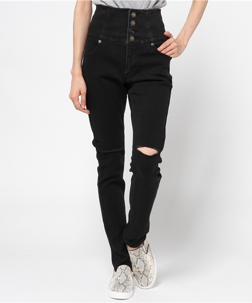 WEGO（ウィゴー）の「WEGO/ 前ボタンダメージスキニー（デニムパンツ・レディース・インディゴブルー/ダークインディゴブルー/ブラック・MEDIUM/LARGE）」の16枚目の写真