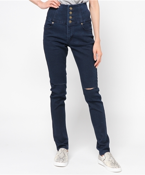 WEGO（ウィゴー）の「WEGO/ 前ボタンダメージスキニー（デニムパンツ・レディース・インディゴブルー/ダークインディゴブルー/ブラック・MEDIUM/LARGE）」の18枚目の写真