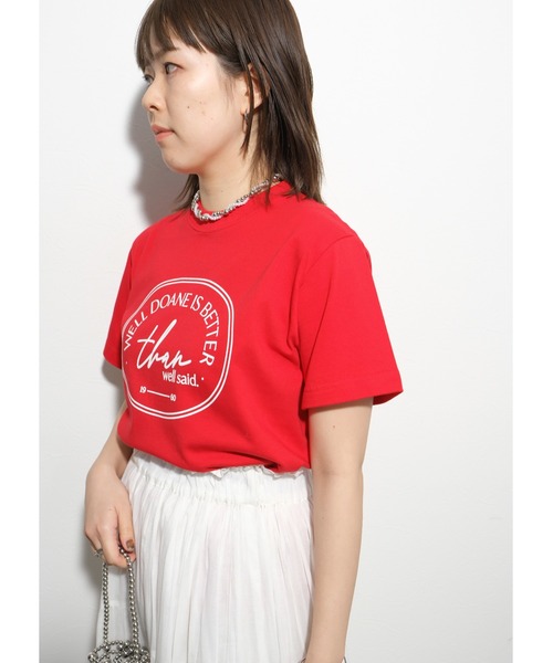 palm RICHE(ポームリシュ)の「サークルロゴT(Tシャツ/カットソー・レディース・オフホワイト/レッド/チャコールグレー・M)」の1枚目の写真