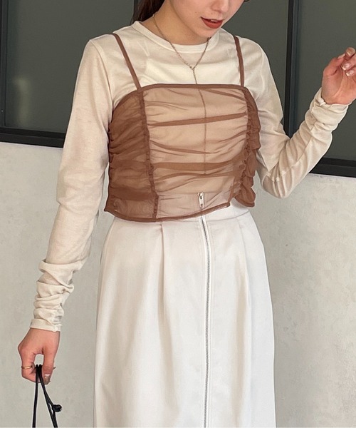 Thevon(ゼボン)の「シアービスチェセットTシャツ(Tシャツ/カットソー・レディース・ライトベージュ/ブラック/オフホワイト・FREE)」の3枚目の写真