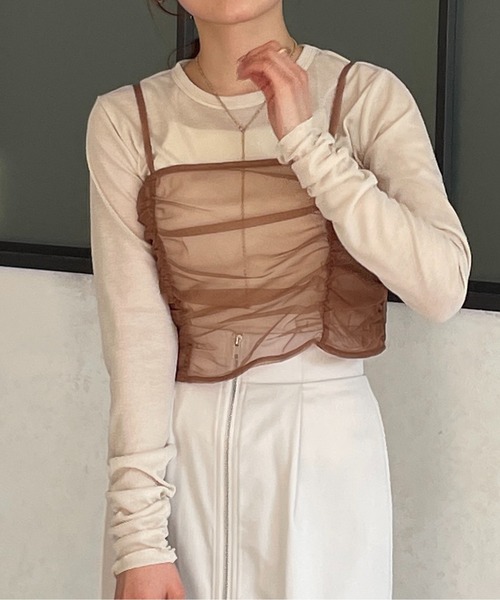 Thevon(ゼボン)の「シアービスチェセットTシャツ(Tシャツ/カットソー・レディース・ライトベージュ/ブラック/オフホワイト・FREE)」の8枚目の写真