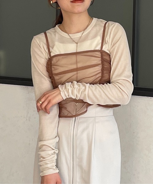 Thevon(ゼボン)の「シアービスチェセットTシャツ(Tシャツ/カットソー・レディース・ライトベージュ/ブラック/オフホワイト・FREE)」の7枚目の写真
