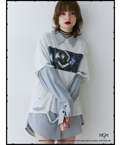 jouetie(ジュエティ)の「Wednesday ダメージフォトBIGTシャツ【コラボ】(Tシャツ/カットソー・レディース・オフホワイト/ブラック・MEDIUM)」の10枚目の写真