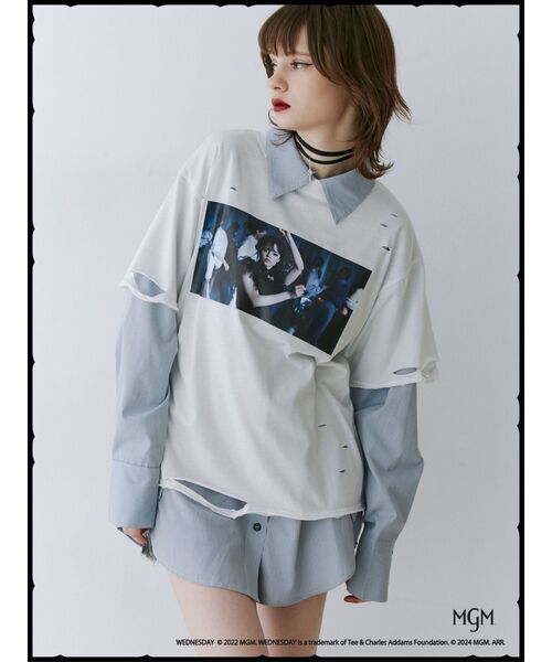 jouetie(ジュエティ)の「Wednesday ダメージフォトBIGTシャツ【コラボ】(Tシャツ/カットソー・レディース・オフホワイト/ブラック・MEDIUM)」の13枚目の写真