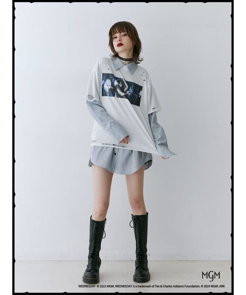 jouetie(ジュエティ)の「Wednesday ダメージフォトBIGTシャツ【コラボ】(Tシャツ/カットソー・レディース・オフホワイト/ブラック・MEDIUM)」の4枚目の写真