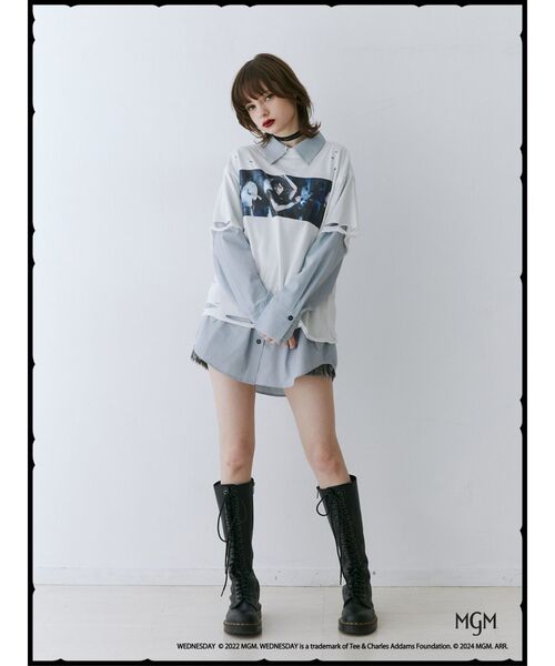 jouetie(ジュエティ)の「Wednesday ダメージフォトBIGTシャツ【コラボ】(Tシャツ/カットソー・レディース・オフホワイト/ブラック・MEDIUM)」の5枚目の写真