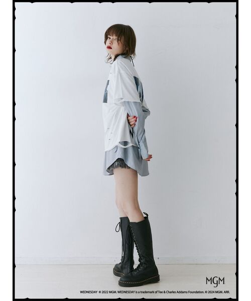 jouetie(ジュエティ)の「Wednesday ダメージフォトBIGTシャツ【コラボ】(Tシャツ/カットソー・レディース・オフホワイト/ブラック・MEDIUM)」の6枚目の写真