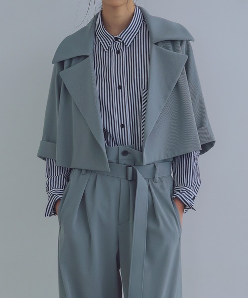 DRESSLAVE(ドレスレイブ)の「minimal trench jacket(ミニマルトレンチジャケット)(その他アウター・レディース・ブラック/グレー・38)」の2枚目の写真