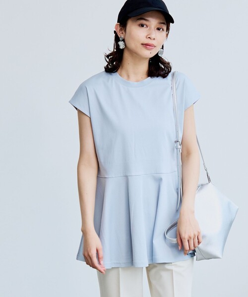 coen(コーエン)の「【RONEL】クリアスムースペプラムフレンチスリーブカットソー(Tシャツ/カットソー・レディース・オフホワイト/ライトグレー/ライトブルー/ブラック・M/S)」の1枚目の写真