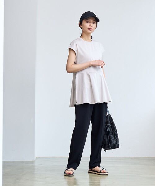 coen(コーエン)の「【RONEL】クリアスムースペプラムフレンチスリーブカットソー(Tシャツ/カットソー・レディース・オフホワイト/ライトグレー/ライトブルー/ブラック・M/S)」の8枚目の写真