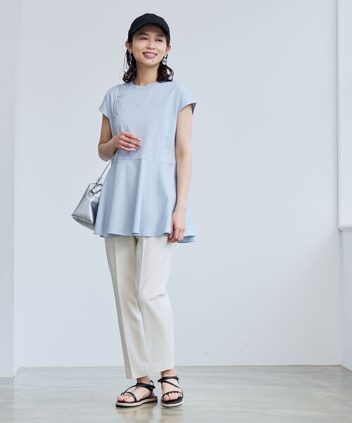 coen(コーエン)の「【RONEL】クリアスムースペプラムフレンチスリーブカットソー(Tシャツ/カットソー・レディース・オフホワイト/ライトグレー/ライトブルー/ブラック・M/S)」の15枚目の写真