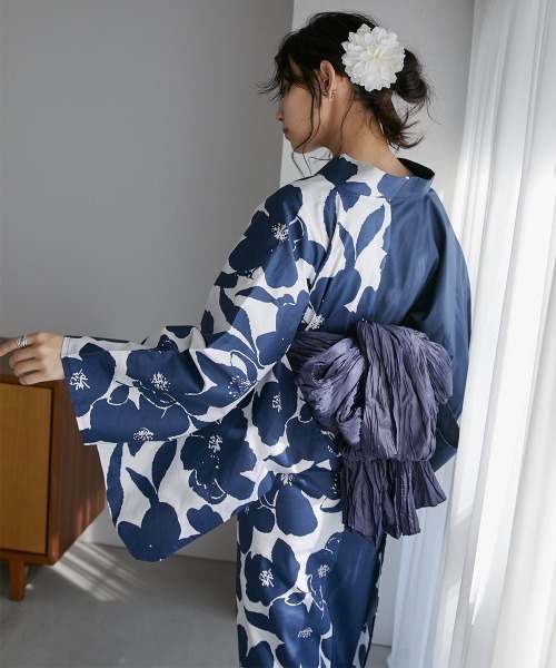 浴衣】アシメデザインゆかたセット（ゆかた＋へこ帯） Neina