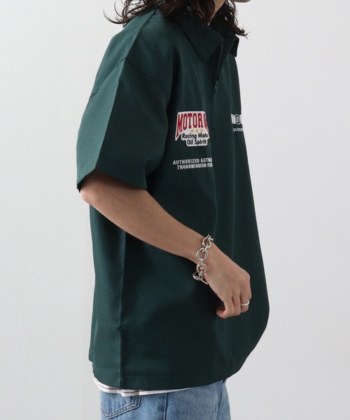 セール】76Lubricants ルーズサイズ ハーフジップ ロゴ刺繍ワッペン