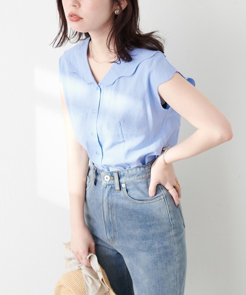 natural couture(ナチュラルクチュール)の「【WEB限定】ゆるスカラップレトロブラウス(シャツ/ブラウス・レディース・オフホワイト/ブラック/サックスブルー/その他2/その他1・FREE)」の16枚目の写真