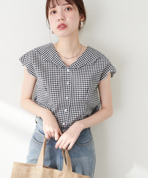natural couture(ナチュラルクチュール)の「【WEB限定】ゆるスカラップレトロブラウス(シャツ/ブラウス・レディース・オフホワイト/ブラック/サックスブルー/その他2/その他1・FREE)」の20枚目の写真