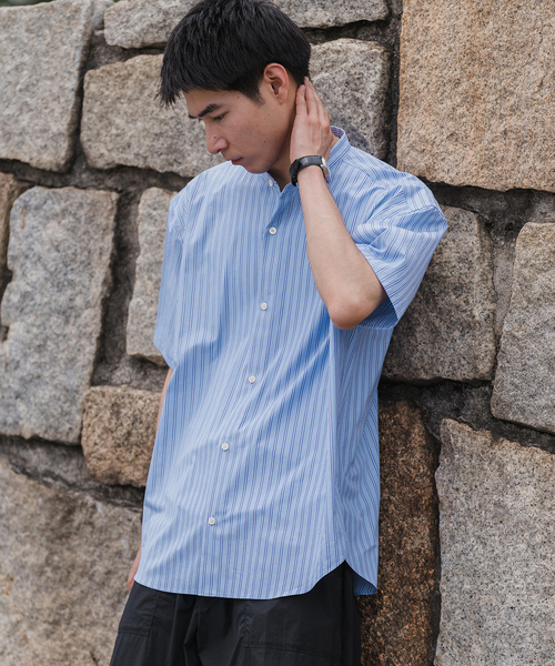 EDIFICE（エディフィス）の「【THOMAS MASON】オーバーサイズ バンドカラー 半袖シャツ（シャツ/ブラウス・メンズ・パープル/ネイビー/ダークブルー/ブルー系その他/ホワイト/グリーン・MEDIUM/SMALL/LARGE）」の16枚目の写真