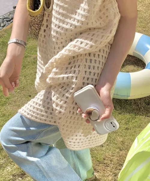 PRIVATE BEACH(プライベートビーチ)の「透かし編みニットノースリーブワンピース(ワンピース・レディース・グレー/グリーン/ピンク/オフホワイト・FREE)」の5枚目の写真