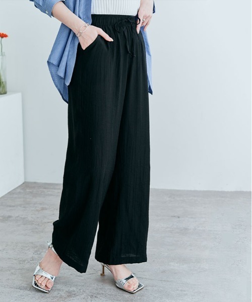 kirakiraShop(キラキラショップ)の「リラックス ワッシャー ワイド パンツ(その他パンツ・レディース・カーキ/ダークベージュ/ブラック・S/M/L/XL)」の4枚目の写真
