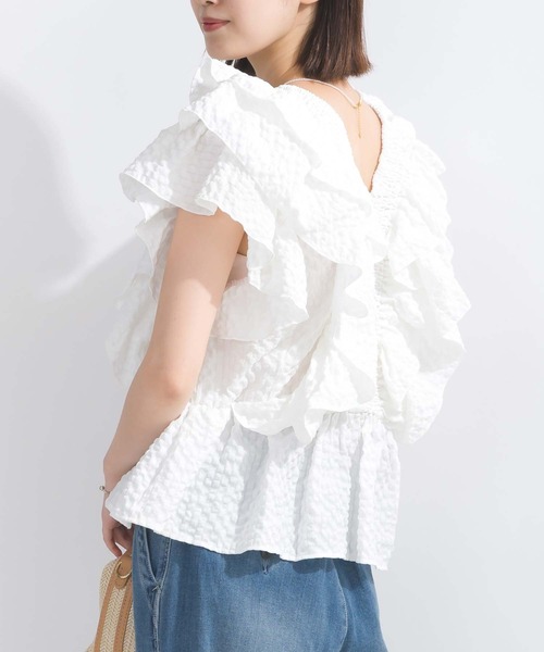 PICCIN(ピッチン)の「【WEB限定】シアサッカーラッフルブラウス(シャツ/ブラウス・レディース・オフホワイト/ピンク/ブラック・L/M)」の6枚目の写真