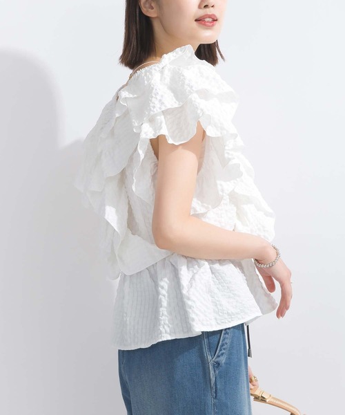 PICCIN(ピッチン)の「【WEB限定】シアサッカーラッフルブラウス(シャツ/ブラウス・レディース・オフホワイト/ピンク/ブラック・L/M)」の8枚目の写真