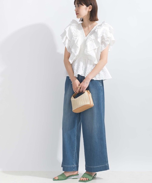 PICCIN(ピッチン)の「【WEB限定】シアサッカーラッフルブラウス(シャツ/ブラウス・レディース・オフホワイト/ピンク/ブラック・L/M)」の9枚目の写真