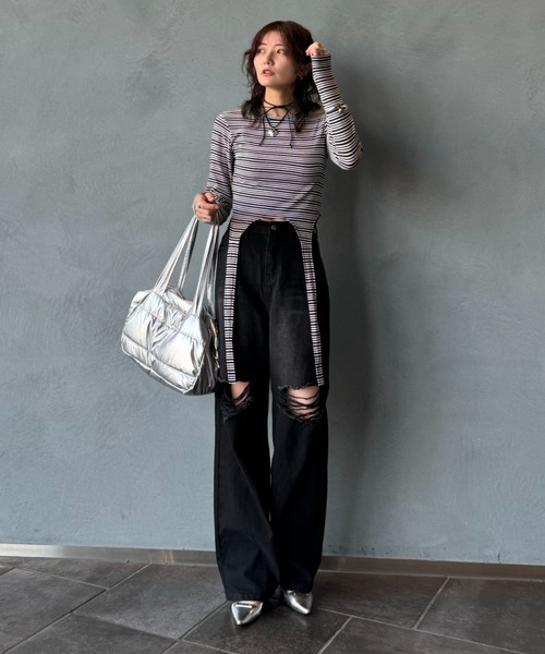 LVEU.(ラブユ.)の「【LVEU.】メタリックキルティングバッグ / BAG 鞄 バッグ トート ボストン ダウン メタリック シルバー ブラック(トートバッグ・レディース・ブラック/シルバー・FREE)」の5枚目の写真