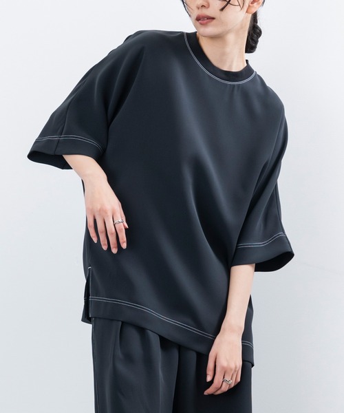 JUNRED（ジュンレッド）の「【 セットアップ対応 】ステッチワークドルマンTシャツ（Tシャツ/カットソー・メンズ・ブラック/オリーブ/ライトグレー・L/M/S）」の2枚目の写真