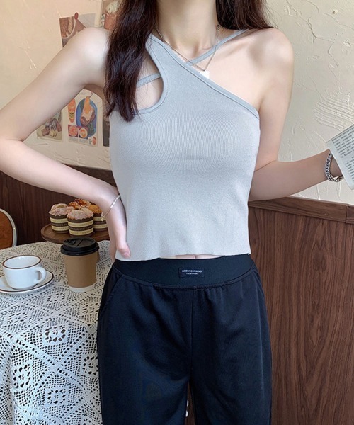 Miniministore(ミニミニストア)の「アシンメトリーキャミタンク 重ね着(キャミソール・レディース・ブラック/ブルーグレー/ピンク/ホワイト・FREE)」の11枚目の写真