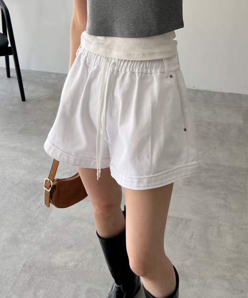 GIUNON（ジウノン）の「denim short pants / デニムショートパンツ（デニムパンツ・レディース・ホワイト/ネイビー・FREE）」の9枚目の写真