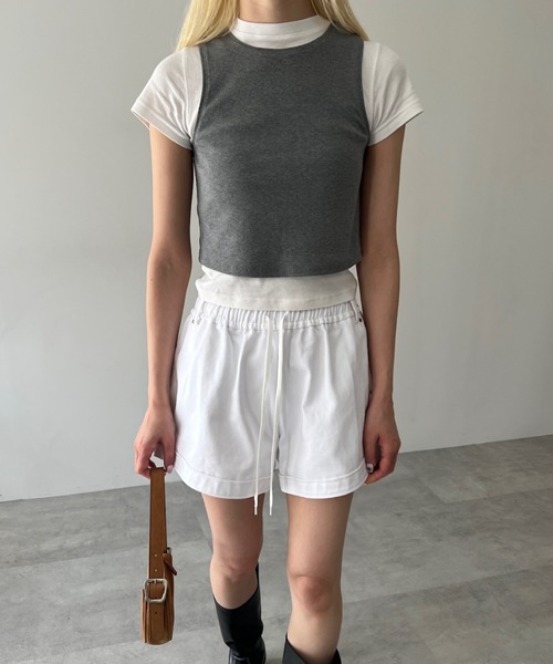 GIUNON（ジウノン）の「denim short pants / デニムショートパンツ（デニムパンツ・レディース・ホワイト/ネイビー・FREE）」の4枚目の写真