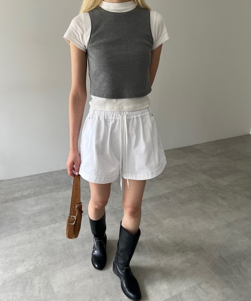 GIUNON（ジウノン）の「denim short pants / デニムショートパンツ（デニムパンツ・レディース・ホワイト/ネイビー・FREE）」の3枚目の写真