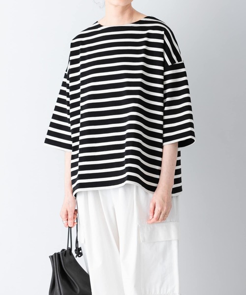 かぐれ（カグレ）の「ボーダー5分袖カットソー（Tシャツ/カットソー