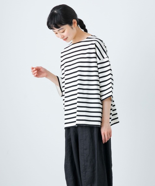 かぐれ（カグレ）の「ボーダー5分袖カットソー（Tシャツ/カットソー