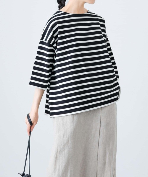 かぐれ（カグレ）の「ボーダー5分袖カットソー（Tシャツ/カットソー