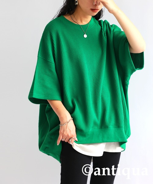 antiqua（アンティカ）の「ワッフル生地プルオーバー（Tシャツ/カットソー・レディース・グレー/ホワイト/グリーン/ピンク・ONESIZE）」の3枚目の写真