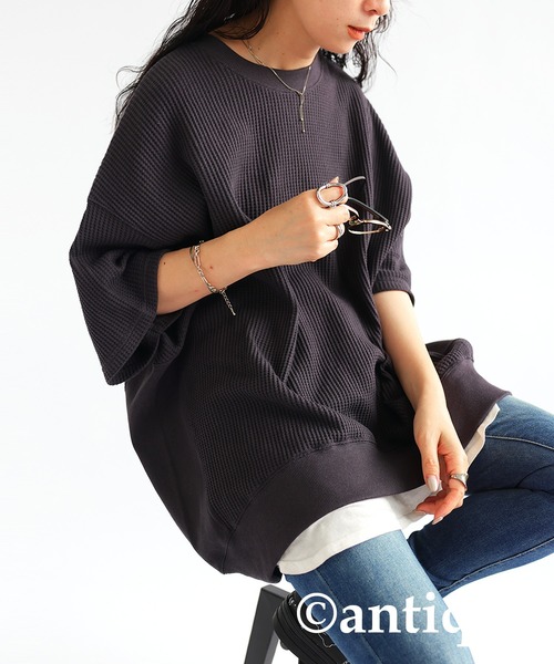 antiqua（アンティカ）の「ワッフル生地プルオーバー（Tシャツ/カットソー・レディース・グレー/ホワイト/グリーン/ピンク・ONESIZE）」の17枚目の写真