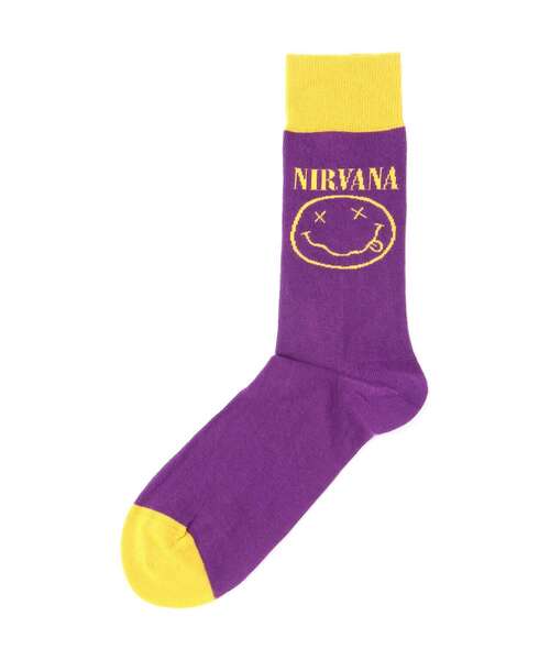 BEAVER（ビーバー）の「NIRVANA/ニルヴァーナ　YELLOW HAPPY FACE SOCKS ソックス（ソックス/靴下・メンズ・パープル・F）」の2枚目の写真