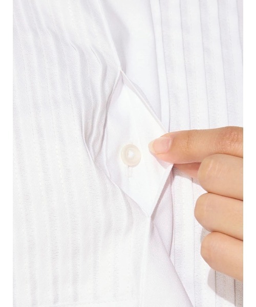 Perfect Suit FActory（パーフェクトスーツファクトリー）の「【UVカット】サンシェルタブラウス　ピンタック　ホワイト/ブラック（シャツ/ブラウス・レディース・ブラック/ホワイト・S/M/L）」の19枚目の写真