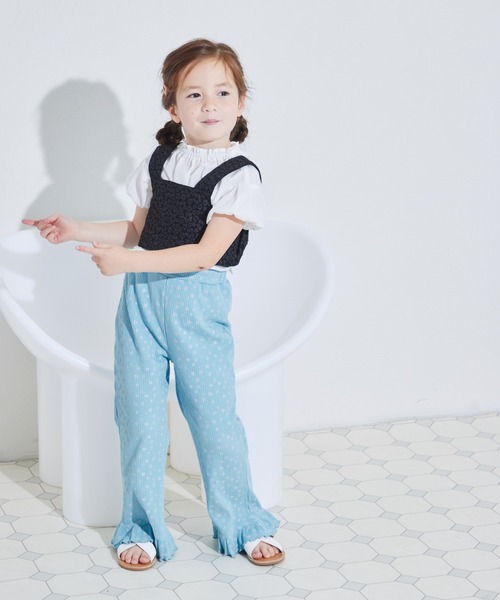 pairmanon(ペアマノン)の「裾フレア リブ ワイドパンツ(スウェットパンツ・キッズ・グリーン系その他/アイボリー/ライトベージュ/ブラック/ライトブルー・120/90/100/140/110/130/150)」の8枚目の写真