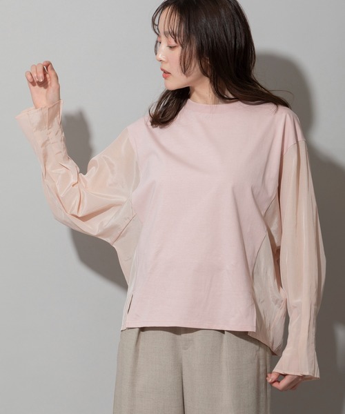 Munich（ミューニック）の「プレミアムコットンジャージ×シルキーローン タックスリーブトップス（Tシャツ/カットソー・レディース・ピンク/オレンジ/ブラック/ライム/ホワイト・FREE）」の22枚目の写真