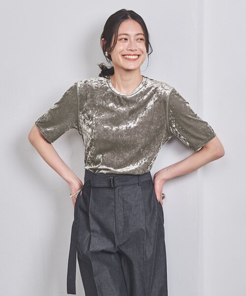 UNITED ARROWS（ユナイテッドアローズ）の「クラッシュ ベロア Tシャツ（Tシャツ/カットソー・レディース・グレー/オフホワイト/ブラック・FREE）」の3枚目の写真