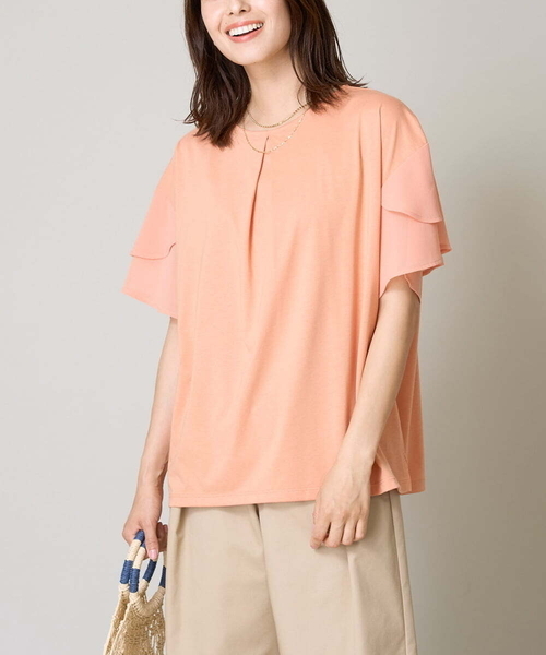 a.v.v（アーヴェヴェ）の「【接触冷感/UVカット】シフォンケープカットソー（Tシャツ/カットソー・レディース・ブラウン/ブラック/ミント/オレンジ/ライトグレー/ダークインディゴブルー・40/34/36/42/38）」の6枚目の写真