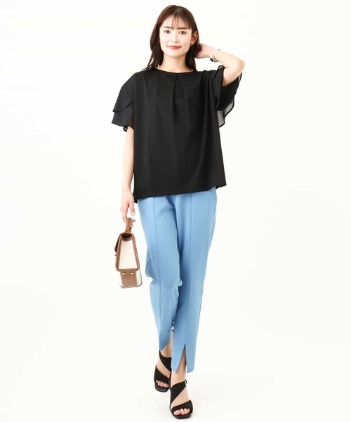 a.v.v（アーヴェヴェ）の「【接触冷感/UVカット】シフォンケープカットソー（Tシャツ/カットソー・レディース・ブラウン/ブラック/ミント/オレンジ/ライトグレー/ダークインディゴブルー・40/34/36/42/38）」の21枚目の写真