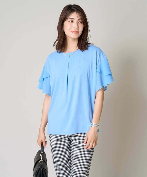 a.v.v（アーヴェヴェ）の「【接触冷感/UVカット】シフォンケープカットソー（Tシャツ/カットソー・レディース・ブラウン/ブラック/ミント/オレンジ/ライトグレー/ダークインディゴブルー・40/34/36/42/38）」の14枚目の写真