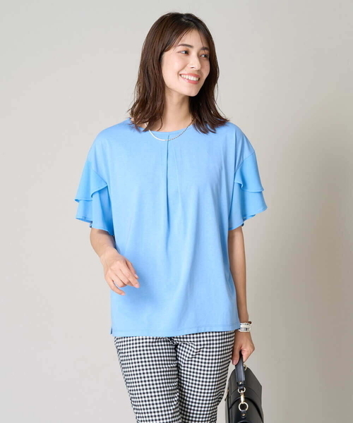 a.v.v（アーヴェヴェ）の「【接触冷感/UVカット】シフォンケープカットソー（Tシャツ/カットソー・レディース・ブラウン/ブラック/ミント/オレンジ/ライトグレー/ダークインディゴブルー・40/34/36/42/38）」の11枚目の写真